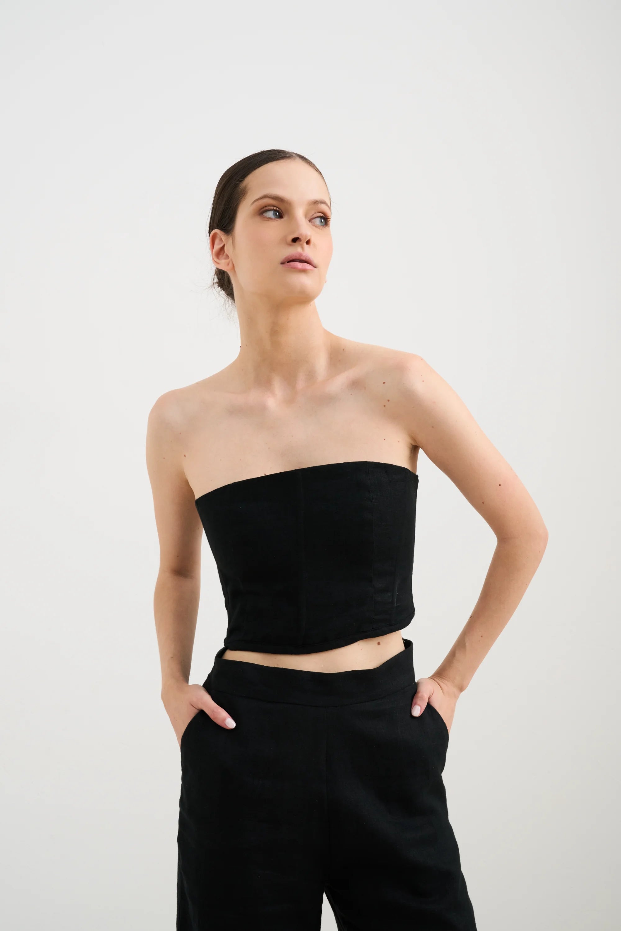 Colette Corset Top - Black Linen
